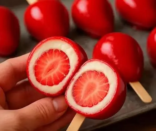 Morango do amor cortado ao meio