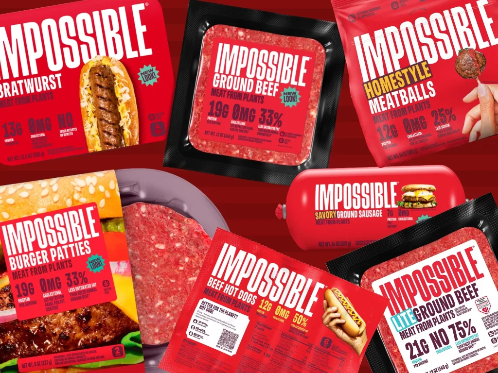 impossible foods rebrand red packaging plant based meat vegan social